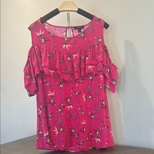 Lane Bryant Pink Ruffled Short Sleeve Blouse